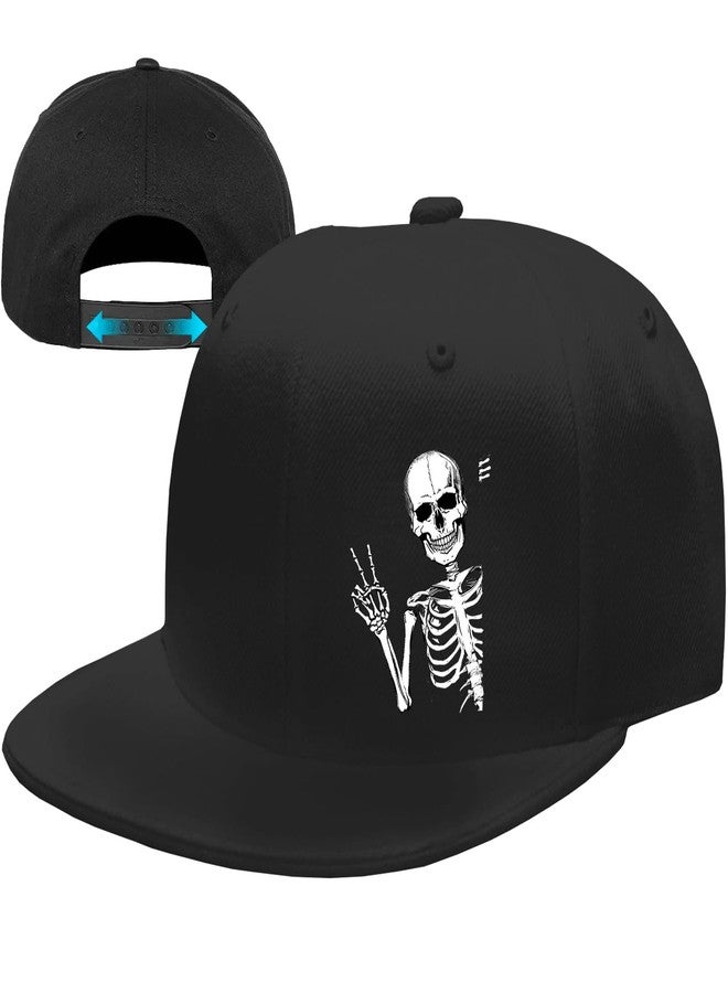 FACITE Skull Hat Snapback Hats for Men Flat Bill Hats for Men Fitted Hat Adjustable Black Baseball Hats Cool Hip Hop Hats Skeleton Flat Brim Trucker Cap Skateboard Accessories - Image 1